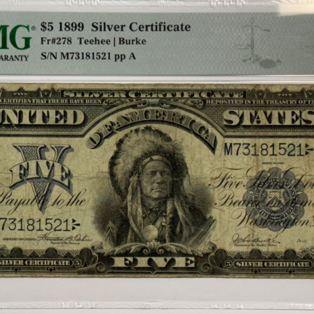 New Store Items 1899 $5 SILVER CERTIFICATE, INDIAN CHIEF, FR#278 – PMG CHOICE FINE 15, ORIGINAL