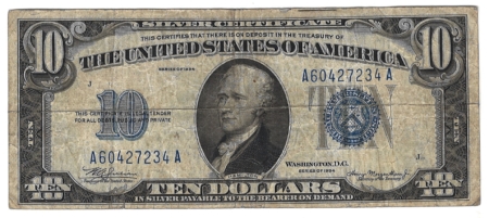New Store Items 1934 $10 SILVER CERTIFICATE, FR-1701, abt VF