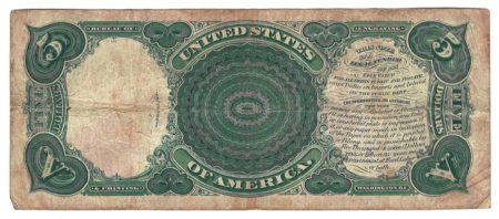 Large U.S. Notes 1907 $5 “WOOD CHOPPER” U.S. NOTE, FR-88, HONEST F/VF W/ DECENT COLOR!