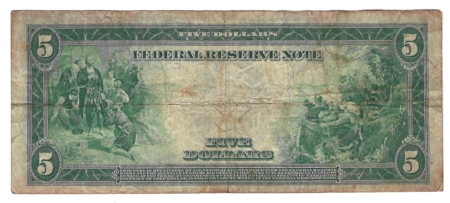 Large Federal Reserve Notes 1914 $5 FEDERAL RESERVE NOTE, RICHMOND, FR-860, ORIGINAL VF