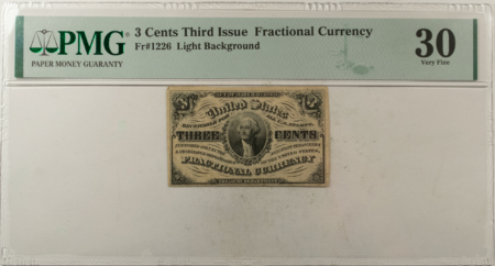 Fractional Currency 3 CENTS 3RD ISSUE FRACTIONAL CURRENCY FR#1226 LIGHT BACKGROUND – PMG VF-30
