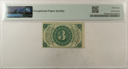 Fractional Currency 3 CENTS 3RD ISSUE FRACTIONAL CURRENCY FR#1226 LIGHT BACKGROUND PMG CH-AU 58 EPQ!