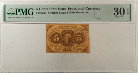 Fractional Currency 5 CENTS 1st ISSUE FRACTIONAL CURRENCY FR#1230 STRAIGHT EDGES PMG VF-30 EPQ NICE!