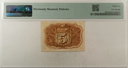 Fractional Currency 5 CENTS 2ND ISSUE FRACTIONAL CURRENCY FR#1232 W/O SURCHARGES ON BACK PMG UNC 62!