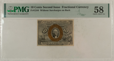 Fractional Currency 10 CENTS 2ND ISS FRACTIONAL CURRENCY FR#1244 W/O SURCHARGES ON BACK PMG CH/AU-58
