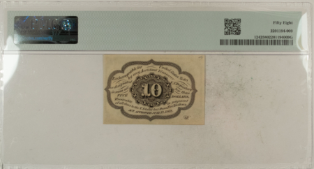 Fractional Currency 10 CENTS 1ST ISSUE FRACTIONAL CURRENCY FR#1242, STRAIGHT EDGES – PMG CH/AU-58!