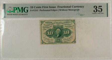Fractional Currency 10 CENTS 1ST ISSUE FRACTIONAL CURRENCY FR#1241, PERFORATED EDGES – PMG CH/VF-35!