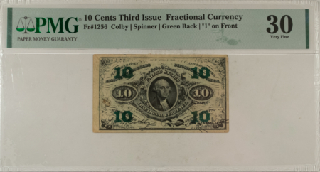 Fractional Currency 10 CENTS 3RD ISS FRACTIONAL CURRENCY FR#1256 COLBY SPINNER GREEN BACK PMG VF-30!