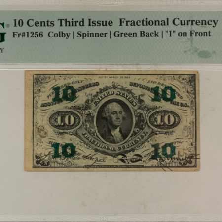 Fractional Currency 10 CENTS 3RD ISS FRACTIONAL CURRENCY FR#1256 COLBY SPINNER GREEN BACK PMG VF-30!