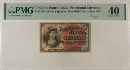 Fractional Currency 10 CENTS 4TH ISSUE FRACTIONAL CURRENCY FR#1259 ALLISON SPINNER – PMG XF-40!