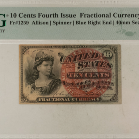 Fractional Currency 10 CENTS 4TH ISSUE FRACTIONAL CURRENCY FR#1259 ALLISON SPINNER – PMG XF-40!