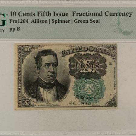 Fractional Currency 10 CENTS 5TH ISSUE FRACTIONAL CURRENCY FR#1264 ALLISON SPINNER – PMG CH/UNC-63!