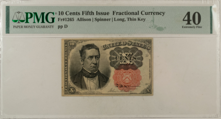 Fractional Currency 10 CENTS 5TH ISSUE FRACTIONAL CURRENCY FR#1265 ALLISON SPINNER – PMG XF-40!