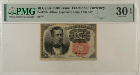 Fractional Currency 10 CENTS 5TH ISSUE FRACTIONAL CURRENCY FR#1265 ALLISON SPINNER – PMG VF-30 EPQ!