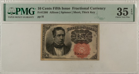Fractional Currency 10 CENTS 5TH ISS FRACTIONAL CURRENCY FR#1266 ALLISON SPINNER – PMG CH/VF-35 EPQ!