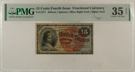 Fractional Currency 15 CENTS 4TH ISS FRACTIONAL CURRENCY FR#1271 ALLISON SPINNER – PMG CH/VF-35 EPQ!