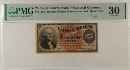 Fractional Currency 25 CENTS 4TH ISSUE FRACTIONAL CURRENCY FR#1302 ALLISON SPINNER – PMG VF-30!