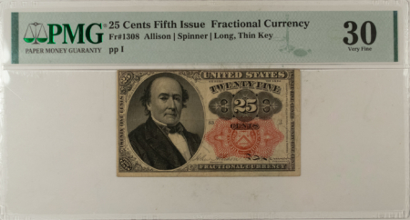 Fractional Currency 25 CENTS 5TH ISSUE FRACTIONAL CURRENCY FR#1308 ALLISON SPINNER – PMG VF-30!
