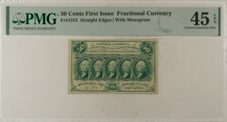 Fractional Currency 50 CENTS 1ST ISSUE FRACTIONAL CURRENCY FR#1312 STRAIGHT EDGES PMG CH/XF-45 EPQ!