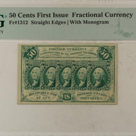 Fractional Currency 50 CENTS 1ST ISSUE FRACTIONAL CURRENCY FR#1312 STRAIGHT EDGES PMG CH/XF-45 EPQ!