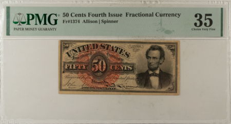 Fractional Currency 50 CENTS 4TH ISSUE FRACTIONAL CURRENCY FR#1374 ALLISON SPINNER – PMG CH/VF-35!