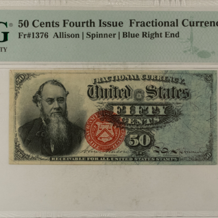 Fractional Currency 50 CENTS 4TH ISSUE FRACTIONAL CURRENCY FR#1376 ALLISON SPINNER – PMG XF-40 EPQ!