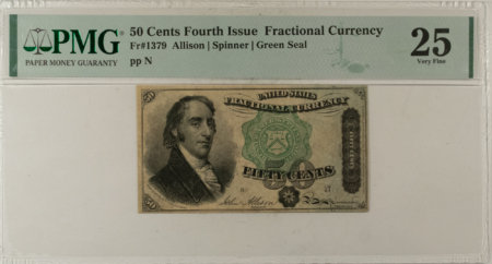 Fractional Currency 50 CENTS 4TH ISSUE FRACTIONAL CURRENCY FR#1379 ALLISON SPINNER – PMG VF-25!