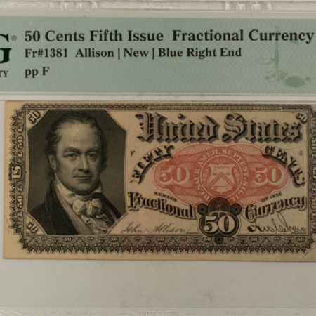 Fractional Currency 50 CENTS 5TH ISSUE FRACTIONAL CURRENCY FR#1381 ALLISON NEW – PMG AU-55 EPQ!