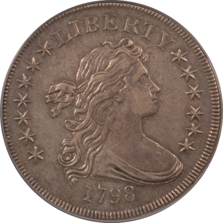 Dollars 1798 DRAPED BUST $1, SMALL EAGLE, 13 STARS, PCGS XF-45-RARE, CHOICE & AU DETAILS