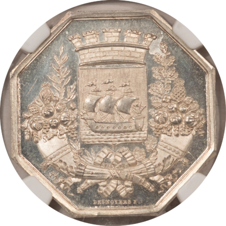 Exonumia 1803 DATED FRANCE JETON, GAD-91-822 SILVER, PARIS CHAMBER OF COMMERCE NGC MS-64