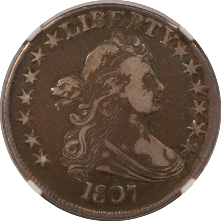 Early Halves 1807 DRAPED BUST HALF DOLLAR NGC VF DETAILS CLEANED, OLD ORIGINAL PRETTY TONING!