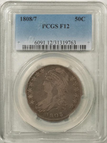 Early Halves 1808/7 CAPPED BUST HALF DOLLAR – PCGS F-12
