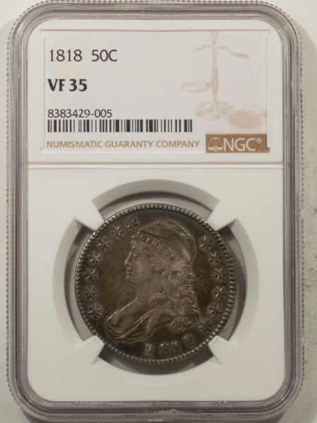 Early Halves 1818 CAPPED BUST HALF DOLLAR – NGC VF-35, ATTRACTIVE