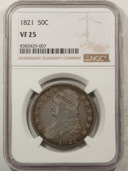 Early Halves 1821 CAPPED BUST HALF DOLLAR – NGC VF-25, NICE ATTRACTIVE!