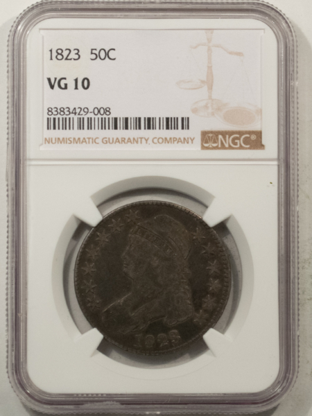 Early Halves 1823 CAPPED BUST HALF DOLLAR – NGC VG-10, ORIGNIAL CIRCULATED
