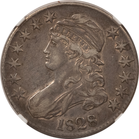 Early Halves 1828 CAPPED BUST HALF DOLLAR – NGC XF-40, CURL BASE 2, NO KNOB!