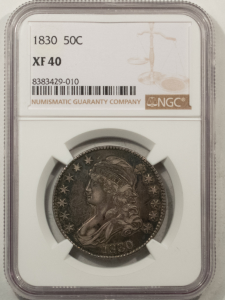 Early Halves 1830 CAPPED BUST HALF DOLLAR, SMALL 0 – NGC XF-40