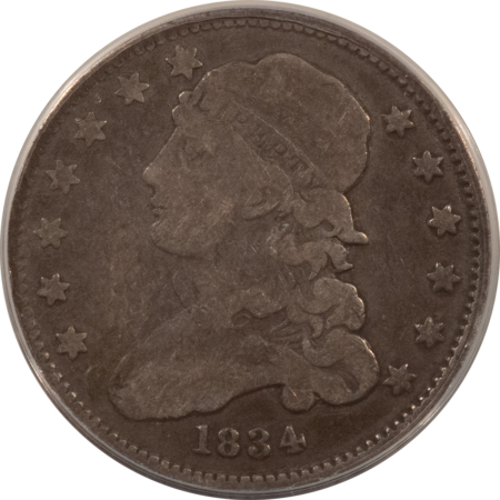 Capped Bust Quarters 1834 CAPPED BUST QUARTER – ANACS VG-10, NICE ORIGINAL COIN