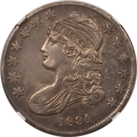 Early Halves 1834 CAPPED BUST HALF DOLLAR – NGC AU DETAILS, CLEANED SMALL DATE SMALL LETTERS!