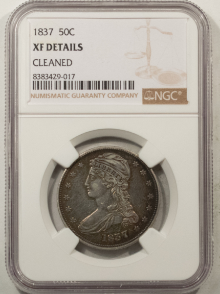 Early Halves 1837 CAPPED BUST HALF DOLLAR NGC XF DETAILS CLEANED, VERY LIGHT CLEANING, NICE!
