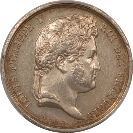 Exonumia FRANCE JETON 1842-45 LANDIS SOCIETY OF AGRICULTURE/ARTS 22mm SILVER, PCGS AU-58!