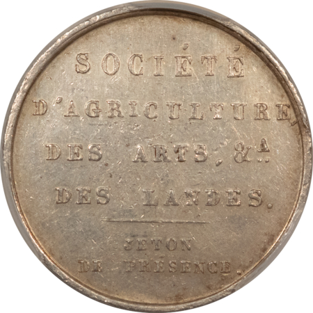 Exonumia FRANCE JETON 1842-45 LANDIS SOCIETY OF AGRICULTURE/ARTS 22mm SILVER, PCGS AU-58!