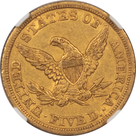 $5 1844 $5 LIBERTY, NGC AU-50 “RIVE d’Or COLLECTION”, ORIGINAL & NICE-BETTER DATE!