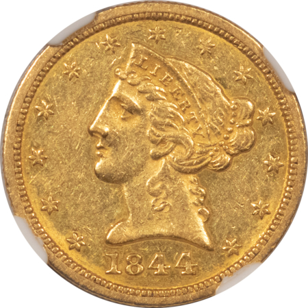 $5 1844-O $5 LIBERTY, NGC AU-55 WELL STRUCK & NICE-BETTER DATE!