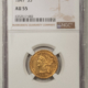 $5 1846 LARGE DATE $5 LIBERTY GOLD, NO MOTTO, PCGS AU-58, ATTRACTIVE & SEMI-PL!