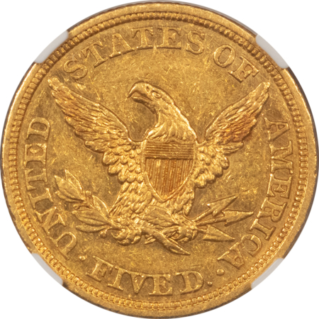 $5 1848 $5 LIBERTY GOLD, NO MOTTO, NGC AU-55, WELL STRUCK W/ RETAINED LUSTER!