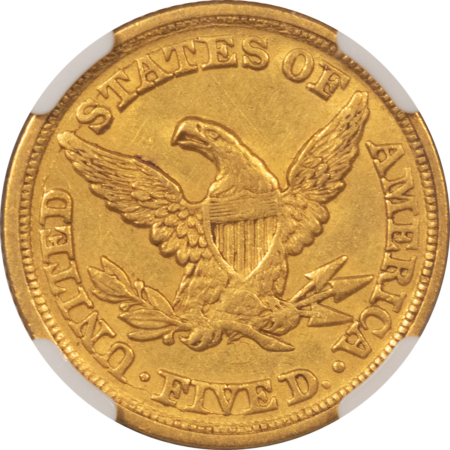$5 1850-D $5 LIBERTY, NO MOTTO, NGC AU-55, WELL STRUCK DAHLONEGA W/ NO MAJOR MARKS!