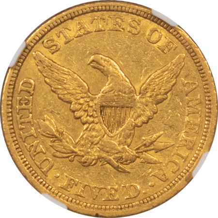 $5 1851 $5 LIBERTY GOLD, NO MOTTO, NGC AU-55