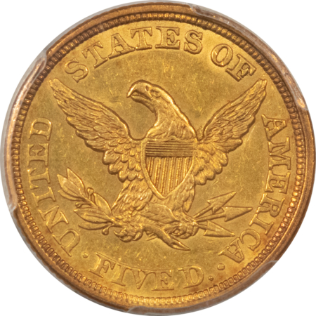$5 1852 $5 LIBERTY HEAD GOLD HALF EAGLE, NO MOTTO – PCGS AU-55, FRESH & FLASHY!