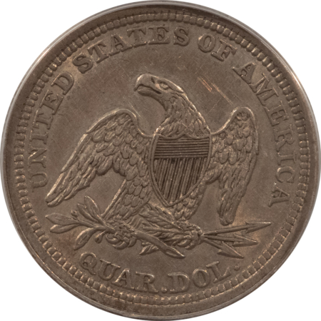 Liberty Seated Quarters 1854 SEATED LIBERTY QUARTER, ARROWS, CLEANED – ANACS AU-50 DETAILS, NICE LOOK
